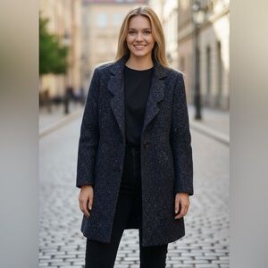 Vintage Vision Navy Blue Speckled Trench Coat